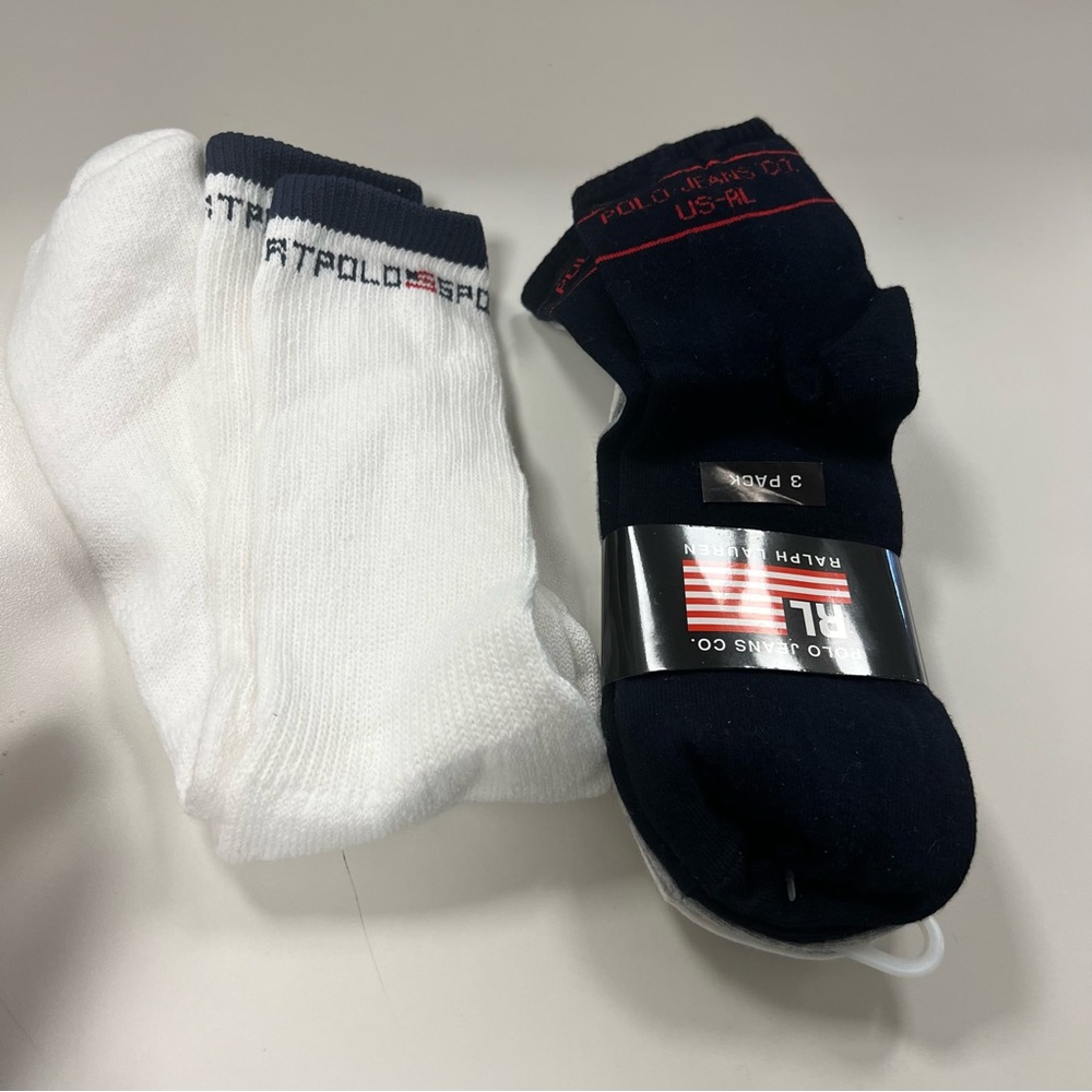 Polo Sport by Ralph Lauren 4pair total. 3 pair of ankle socks, 1 pair tube socks